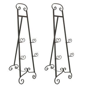 Set of 2 Large Bronze Finish Scroll Top Wrought Iron Art Easel — 50 Inches High